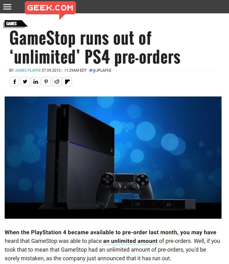 ps4 pre order sold out